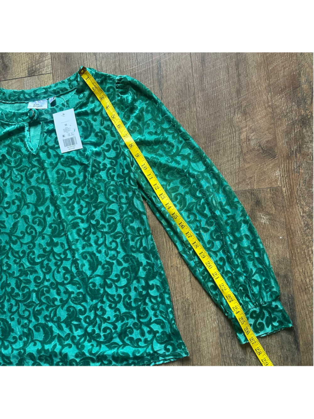 Women's Kim Rogers Green Velvet Floral Blouse Size M F26 - Picture 8 of 14